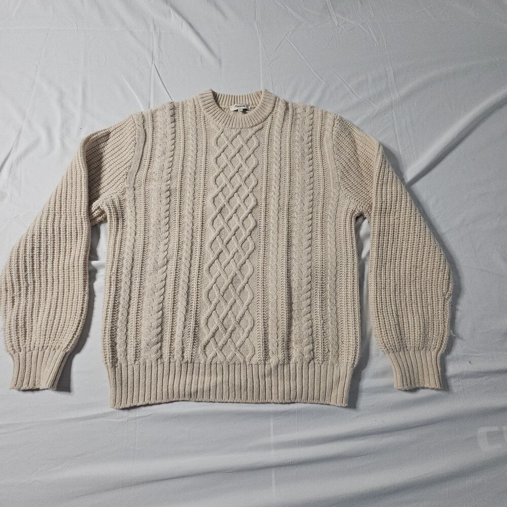 Madewell Women's XS Cable Knit Crewneck Sweater 55% Wool Cotton Blend Oatmeal